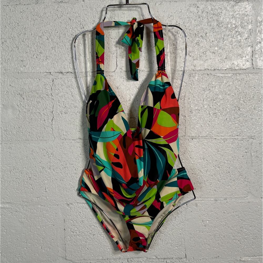 Bar III Tropical print Cowlneck One-Piece Swimsuit  Multi S